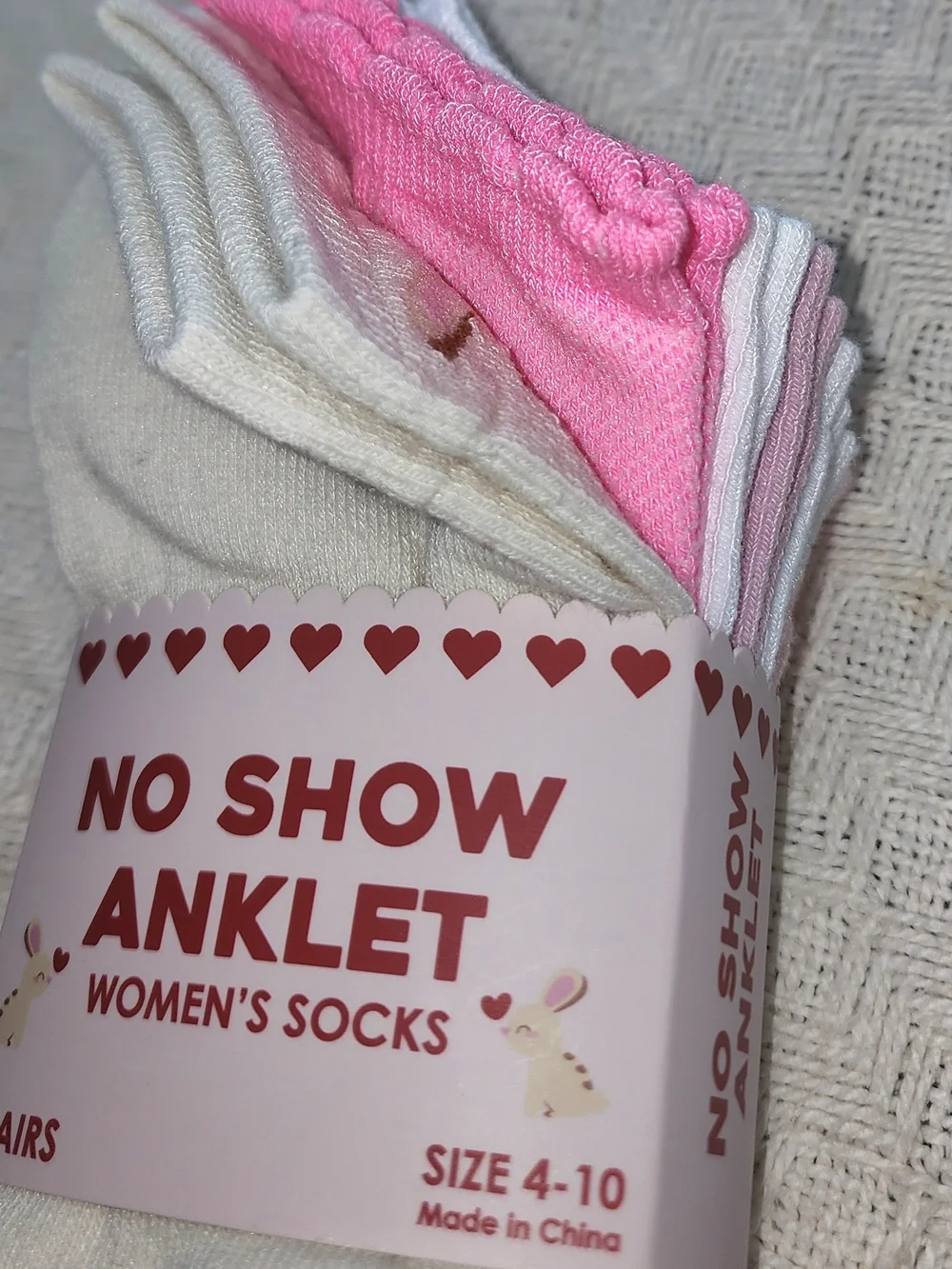 No Show Anklet Women's Socks - White with Pink Accents Sz 4-10 NWT
